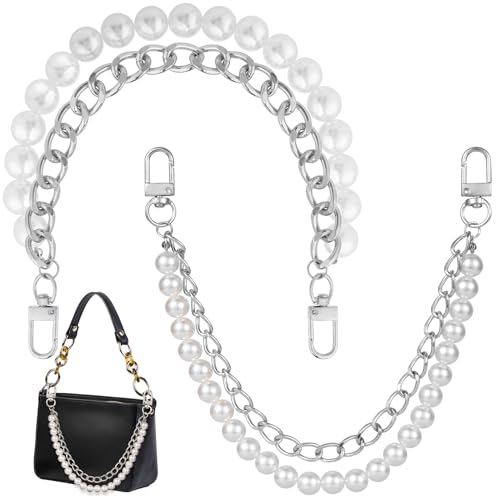 YALOJE 2 x Perlen-Geldbörsen-Taschenkette, Metall-Doppelkette, Handtaschen-Verlängerungsriemen für Damen, elegante Taschenanhänger-Dekoration, kurzer Griff, Ersatz für Schulter-Umhängetaschen, Silber YALOJE 2 x Perlen-Geldbörsen-Taschenkette, Metall-Doppelkette, Handtaschen-Verlängerungsriemen für Damen, elegante Taschenanhänger-Dekoration, kurzer Griff, Ersatz für Schulter-Umhängetaschen, Silber von YALOJE