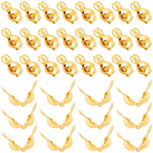 YALOJE 50 Stück 4 mm Quetschperlen für Schmuckherstellung, 18 Karat vergoldete Knotenabdeckungen für Armbänder, Clamshell-Perlenspitzen, Knotenabdeckung, umklappbare Perlenabdeckungen für YALOJE 50 Stück 4 mm Quetschperlen für Schmuckherstellung, 18 Karat vergoldete Knotenabdeckungen für Armbänder, Clamshell-Perlenspitzen, Knotenabdeckung, umklappbare Perlenabdeckungen für von YALOJE