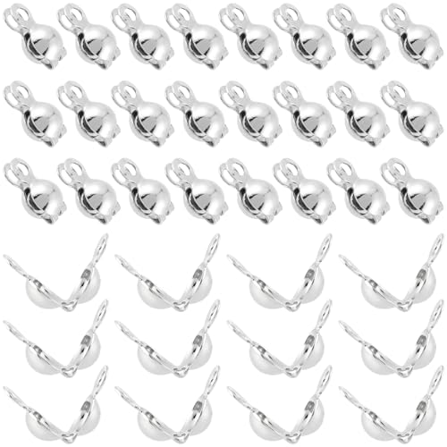 YALOJE Quetschperlen für Schmuckherstellung, 4 mm, versilberte Knotenabdeckungen für Armbänder, Clamshell-Perlenspitzen, Knotenabdeckung, umklappbare Perlenabdeckungen für Bastelarbeiten, Halsketten YALOJE Quetschperlen für Schmuckherstellung, 4 mm, versilberte Knotenabdeckungen für Armbänder, Clamshell-Perlenspitzen, Knotenabdeckung, umklappbare Perlenabdeckungen für Bastelarbeiten, Halsketten von YALOJE
