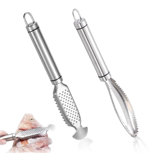 YALiya 2 Stück 3-In-1 Multifunktionaler Fischschuppenschaber, Fischentschupper Entferner, Fisch Scaler Scraper, Fischentschupper Edelstahl, Für Sezieren Und Reinigen Der Inneren Organe Von Fischen von YALiya