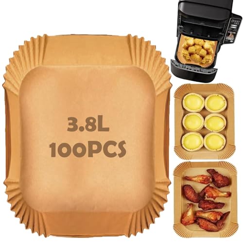 100 Stück Backpapier für Heißluftfritteuse Kompatibel mit Ninja Double Stack XL 7.6L SL300EU, Antihaft Ölfest Airfryer Backpapier BPA-frei, Airfryer Zubehör Kompatibel mit Ninja SL300EU von YAMAIDUO