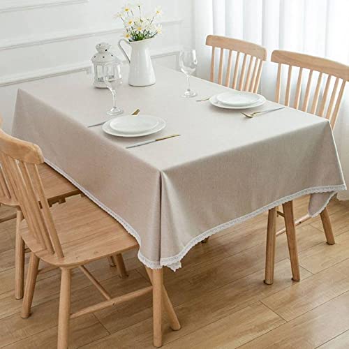 Tischdecken,Rechteckige Einfarbige Stofftischdecke Beige Spitze Elegante Abwischbare wasserdichte Tischdeckendekorationen Staubdichte Tischdecke Für Küchengarten-Terrassencafé, 140 X 140 cm von YAMAL