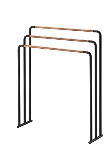 Yamazaki 7468 PLAIN Handtuchhalter, schwarz, Stahl/Holz, minimalistisch, 70 x 19 x 83 cm von YAMAZAKI