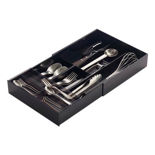 Yamazaki 3383 Tower Extendable Cutlery Tray, Black, ABS Resin/PS Resin, 25 x 24.6 x 5.7 cm Yamazaki 3383 Tower Extendable Cutlery Tray, Black, ABS Resin/PS Resin, 25 x 24.6 x 5.7 cm von YAMAZAKI