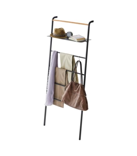 Yamazaki 3872 TOWER Kleiderleiter mit Regal, schwarz, Stahl/Holz, minimalistisch, 66 x 30～38 x 160 cm von YAMAZAKI