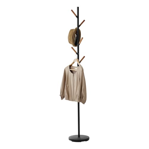 Yamazaki 2815 PLAIN Garderobe, schwarz, Stahl/Holz, Minimalistisches Design, 28 x 28 x 177 cm (LxBxH) von YAMAZAKI