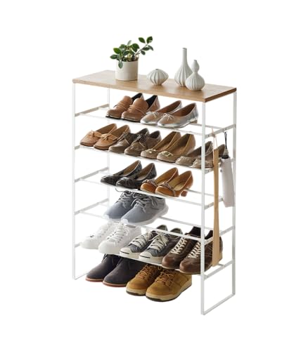 Yamazaki 3369 TOWER Schuhregal mit 6 Ebenen, weiß, Stahl/Holz, Minimalistisches Design, 66 x 25 x 87 cm (LxBxH) von YAMAZAKI