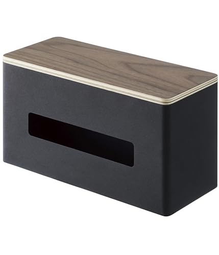Yamazaki 4765 RIN Doppelseitige Taschentuchbox, schwarz, Stahl/Schichtholz, Minimalistisches Design von YAMAZAKI