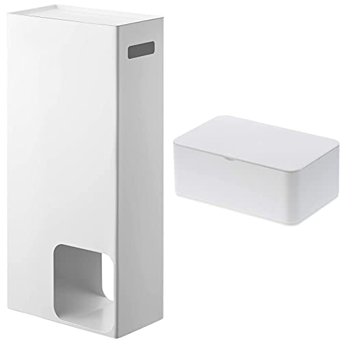 YAMAZAKI 'Tower' 3455 Toilettenpapierspender, Stahl, Weiß, 8 Rollen, Klopapier Aufbewahrung, Toilettenpapierhalter,minimalistisch, L 23 x B 12,5 x H 48 cm & Smart Aufbewahrungsbox, Weiß von YAMAZAKI