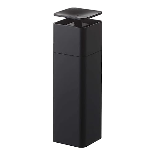 Yamazaki 5214 Tower Push-Seifenspender, schwarz, PETG Harz/Polypropylen/Polyethylen/Silikon, Minimalistisches Design, 5,5 x 5,5 x 18,5 cm (LxBxH) von YAMAZAKI