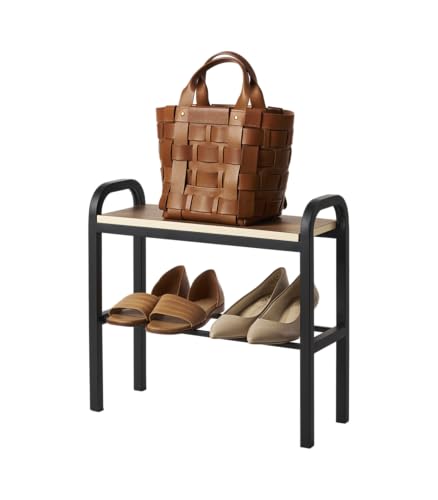 Yamazaki 4788 TOWER Schuhregal mit Holzbrett, schwarz, Stahl/Schichtholz, minimalistisch, 48 x 19 x 46 cm von YAMAZAKI