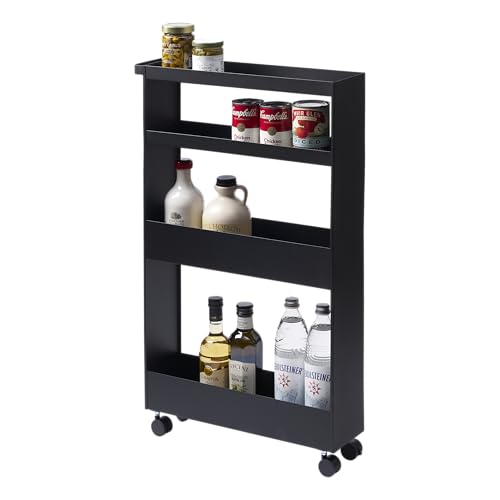 Yamazaki 1807 Tower Slim 4~Tiered Storage Cart, Black, Steel/Nylon, 13 x 48 x 80.5 cm von YAMAZAKI