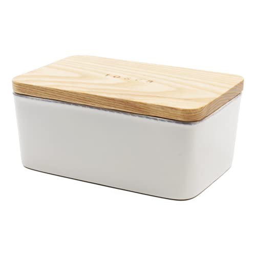 Yamazaki 3098 TOSCA Butterdose L, weiß, Keramik/Holz, Minimalistisches Design von YAMAZAKI