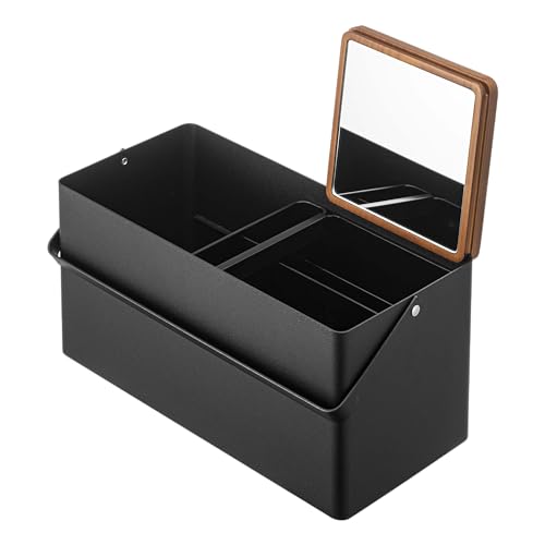 YAMAZAKI 5454 TOWER Makeup Box, schwarz, Stahl/Holz/Spiegel/ABS Harz, Minimalistisches Design von YAMAZAKI