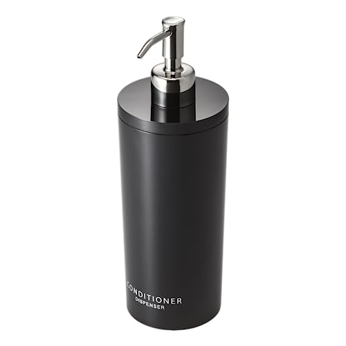 Yamazaki 2931 Tower Conditioner-Spender, Moderne Flaschenpumpe für Dusche, rund, schwarz und Silber von YAMAZAKI