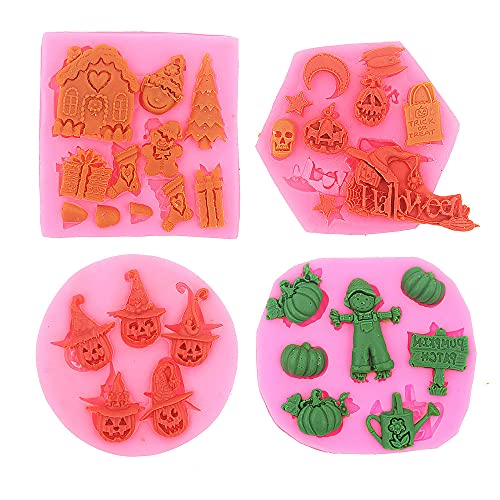 Halloween-Silikon-Fondantform, Kuchenform, Schokolade, Backen, Zuckerguss, Dekorationswerkzeuge (4 Stück) von Longcang mold