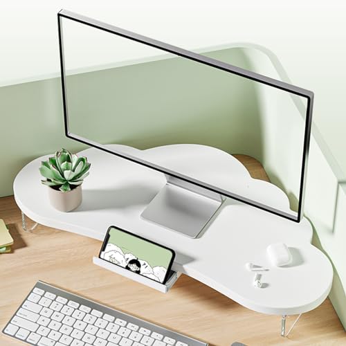 YANBI Eck MonitorstäNder Eckiger Monitorständer mit Ablage, Verstellbarer Computer-Monitor-Hebeständer, Wolke Form Desktop-Organisator Lagerung Rack, Weiß Grün (Color : White) von YANBI