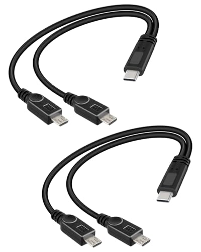 YANBORONSN 2 in 1 Multi Micro USB Splitter Kurzes Ladekabel, Typ C Stecker auf 2 Micro USB Stecker Y Stromversorgungskabel Keine Datenübertragung (2 Pack) von YANBORONSN