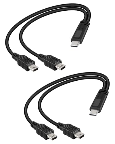 YANBORONSN 2 in 1 Multi Mini 5P USB Splitter Kurzes Ladekabel, USB C Stecker auf 2 Mini 5P Stecker Y Stromversorgungskabel Keine Datenübertragung (2 Pack) von YANBORONSN