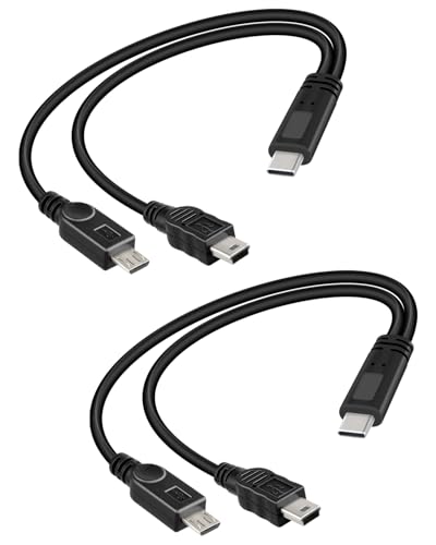 YANBORONSN 2 in 1 Multi USB C Stecker auf Micro USB & Mini 5P Stecker Y Splitter Kurzes Ladekabel-Keine Datenübertragung (2 Pack) von YANBORONSN