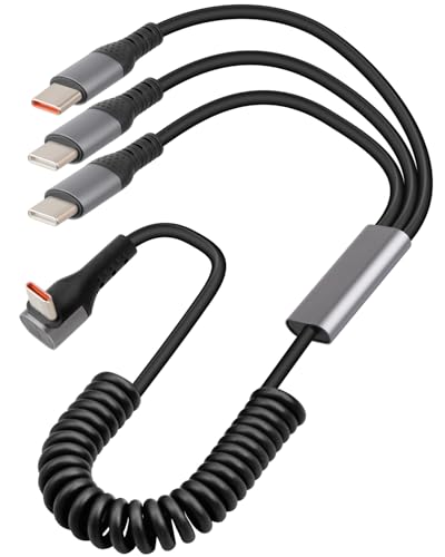 YANBORONSN 90 Grad USB C Splitter Federkabel, Rechtwinklig 3 in 1 Gewickelt USB C zu USB TYPE C Schnellladekabel für Telefon, Tablet (1.6FT) von YANBORONSN