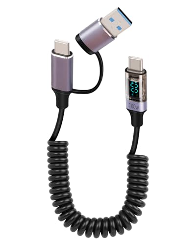 YANBORONSN PD 100W 2 in 1 USB A auf USB C Spiral-Schnellladekabel mit LED-Anzeige, unterstützt Wattleistung für Tablet PC, Telefone YANBORONSN PD 100W 2 in 1 USB A auf USB C Spiral-Schnellladekabel mit LED-Anzeige, unterstützt Wattleistung für Tablet PC, Telefone von YANBORONSN