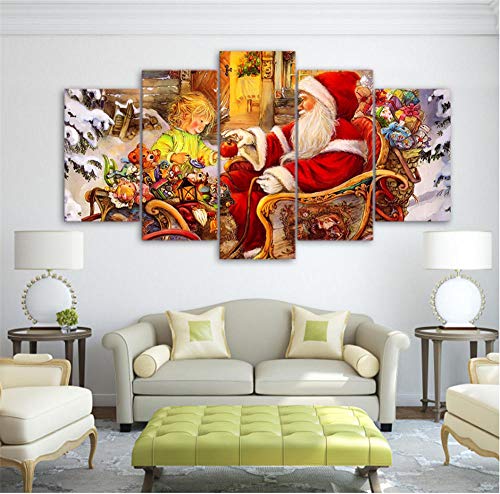 YANCONG Leinwand Bilder 5 Teilig Modern Wandbilder Weihnachtsmann Weihnachten Foto Fertig Zum Aufhängen 200X100Cm von YANCONG