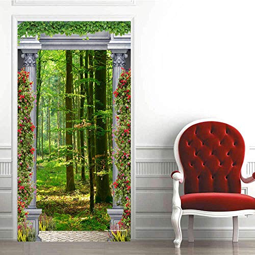 YANCONG Türaufkleber 3D Wald Grüne Bäume Frische Blumen Tapete 95X215Cm von YANCONG