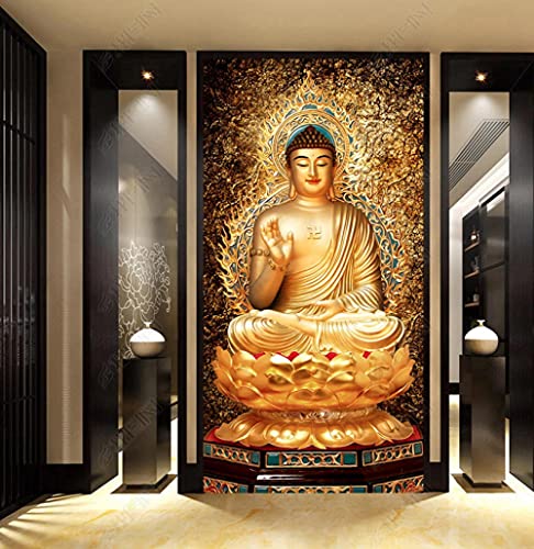 YANCONG Türposter Selbstklebend 3D Goldener Buddha Fototapete Türfolie Poster Tapete Türtapete Fototapete 88X200Cm von YANCONG