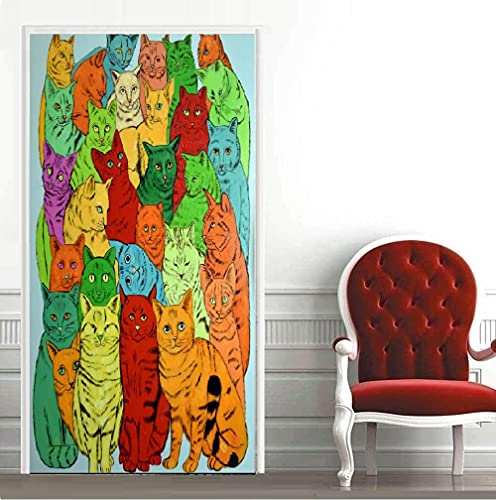 YANCONG Türtapete Fototapete Bunte Katze Katzenfamilie Fototapete Türfolie Poster Tapete Türtapete Fototapete 88X200Cm von YANCONG