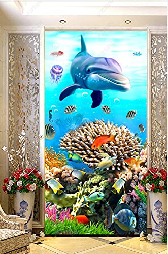 YANCONG Türtapete Selbstklebend Türposter Delphin Unterwasserwelt Fisch Tapete Türposter Selbstklebend Türtapete 95X215Cm von YANCONG