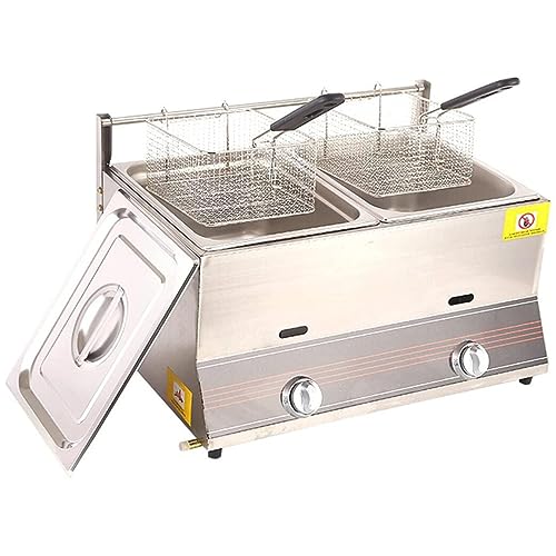 YANDDEA Gas Fritteuse Edelstahl-Gasfritteuse, Deep Fryer 6L/12L Fritteuse, mit Abnehmbaren Körben Und Deckel, für Pommes-Frites-Restaurants, Supermärkte, Fast-Food-Stände,12L von YANDDEA