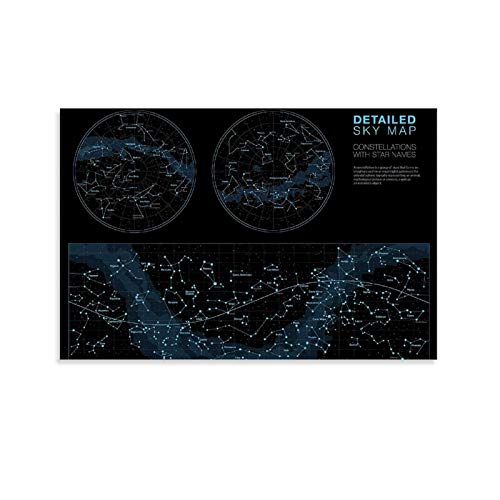 YANDING Higly Detailliertes Himmelskarten-Poster – Sternbilder mit Sternnamen, Leinwand-Kunstposter und Wandkunstdruck, modernes Familienschlafzimmer, Dekor-Poster, 50 x 75 cm von YANDING