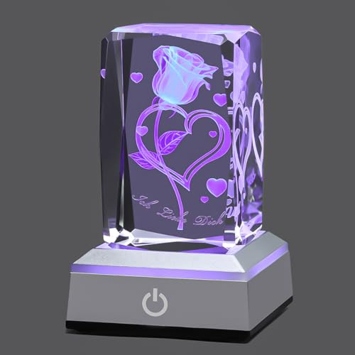 YANFEYHA 3D LoveRose Kristall Multicolor Nachtlicht,Ich liebe dich Deko Lampe,Perfekte Valentinstag Geschenkideen für Mein Freundin Ehefrau Mama,Weihnachtstag Jubiläum Geburtstagsgeschenke für sie von YANFEYHA