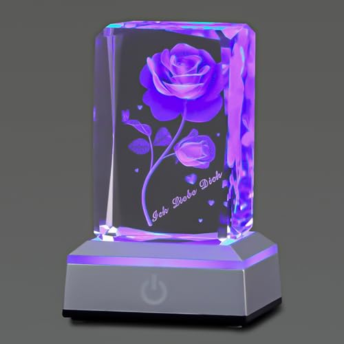 YANFEYHA 3D SchmettiRose Kristall Multicolor Nachtlicht,Ich liebe dich Deko Lampe,Perfekte Valentinstag Geschenkideen für Mein Freundin Ehefrau Mama,Weihnachtstag Jubiläum Geburtstagsgeschenke für sie von YANFEYHA