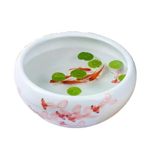 Aquarien Jingdezhen Keramik Aquarium Hand bemalt Desktop Fortune Goldfisch Schildkröte Fütterung Tank Topf Keramik Runde Blumentopf Wohndeko(24x24x12cm) von YANG11FAN