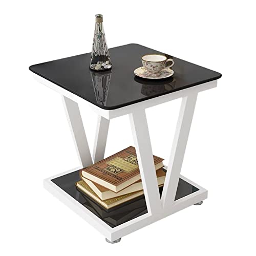 Beistelltisch Seitlicher Couchtisch mit gehärteter Glasplatte, Kaffee-Bistro-Glastisch, for den Außenbereich, Hinterhof, Rasen, Balkon, Pool, quadratischer Tisch mit Metallrahmen, Beistelltisch, Möbel von YANG11FAN
