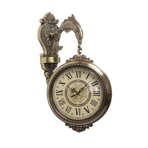 YANG11FAN Wanduhr Licht Luxus Glück Karpfen Form Doppelseitige Wanduhr Wohnzimmer Korridor Dekorative Uhr Europäische Retro Wanduhr Küchenuhr von YANG11FAN