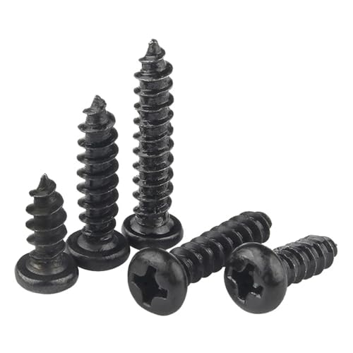 YANGC 100 Stück selbstschneidende Kreuzschlitzschrauben mit rundem Kopf M1 M1.2 M1.4 M1.5 M1.7 M2 M2.3 M2.6 M3 M3.5 M4 Schwarze Kohlenstoffstahlschraube(6mm,M3 x100pcs) von YANGC