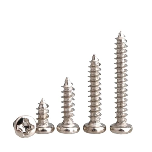 YANGC 100 teile/los Selbstschneidende Schrauben Kreuzschlitz Rundkopf Vernickelt Kohlenstoffstahl M1, M1.4 M1.7 M2.3 M2.6 M3.5 M5(12mm x100pcs,M2.6) von YANGC