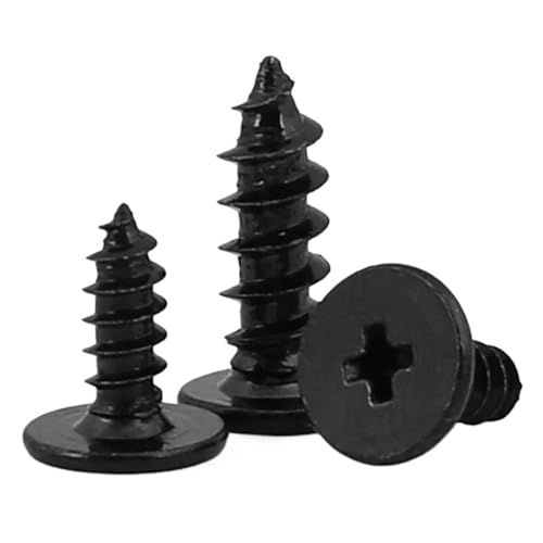 YANGC M1.2 M1.4 M1.7 M2 M2.3 M2.6 M3 M3.5 M4 Kohlenstoffstahl-Kreuzschlitz Super-Ultradünne flache Waferkopf-selbstschneidende Holzschraube(Black,3MM_M1.7(200PCS)) von YANGC