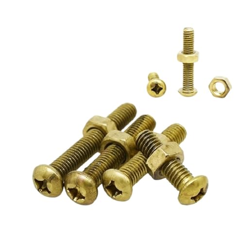 YANGC M2 M2.5 M3 M4 M5 M6 Messing Rundkopfschrauben-Muttern-Kombinationssatz Kupfer Kreuzschlitz Maschinenschraube Länge 4~45mm(M3x25mm-30 Sets) von YANGC
