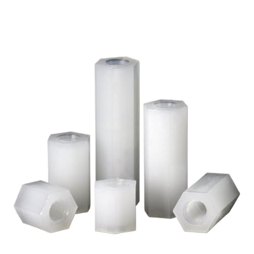 YANGC M2 M2.5 M3 M4 M5 Nylon Double Pass Hex Standoff Female Kunststoff Sechskantgewinde PCB Motherboard Spacer Pillar Nut 50 Stück Weiß(30mm (50Pcs),M3) von YANGC