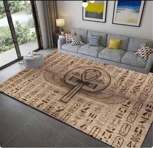 YANGECHEN Altes Ägypten Teppich Ägyptische Katze Anubis Teppiche Für Wohnzimmer Schlafzimmer Teppich Anti-Rutsch Fußmatten Haushalt Bereich Matte 140X200Cm von YANGECHEN