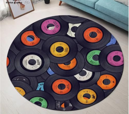 YANGECHEN Musik Vinyl Schallplatte Kreis Runder Teppich Bereich Teppich rutschfeste Matte Boden Esszimmer Wohnzimmer Weicher Schlafzimmerteppich 160Cm von YANGECHEN