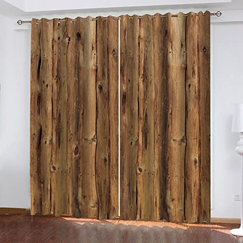 Thermovorhang Hitzeschutz Und Verdunklung Mit Ösen 2Er Set Retro Nostalgische Holzmaserung 200X160Cm Vorhang Blickdicht Verdunklungsvorhänge Kinderzimmer Wohnzimmer Schlafzimmer Gardinen Verdunklung von YANGLD
