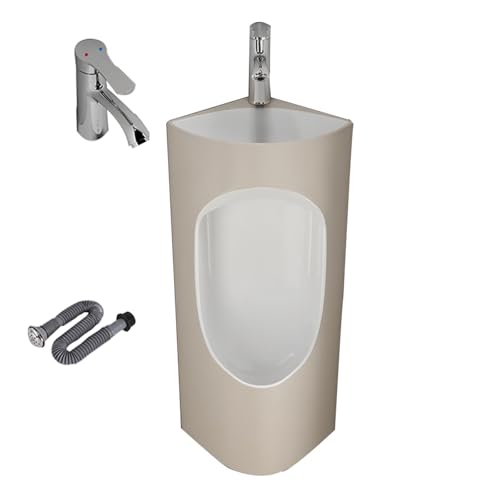 Eck-Wand Urinal, Keramik Pissoir für Herren mit Waschbecken, Geeignet für Öffentliche Toiletten, Waschräume, Hotels und Andere Bereiche(Beige) von YANGLLYJ