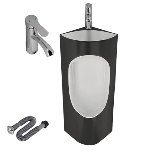Eck-Wand Urinal, Keramik Pissoir für Herren mit Waschbecken, Geeignet für Öffentliche Toiletten, Waschräume, Hotels und Andere Bereiche(Black) von YANGLLYJ