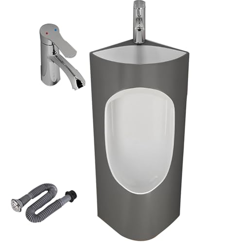 Eck-Wand Urinal, Keramik Pissoir für Herren mit Waschbecken, Geeignet für Öffentliche Toiletten, Waschräume, Hotels und Andere Bereiche(Gray) von YANGLLYJ