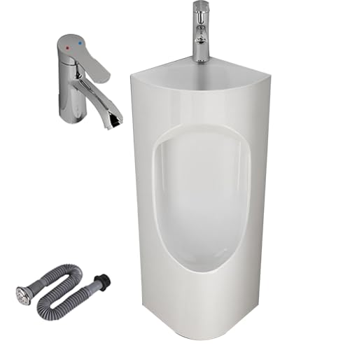 Eck-Wand Urinal, Keramik Pissoir für Herren mit Waschbecken, Geeignet für Öffentliche Toiletten, Waschräume, Hotels und Andere Bereiche(White) von YANGLLYJ